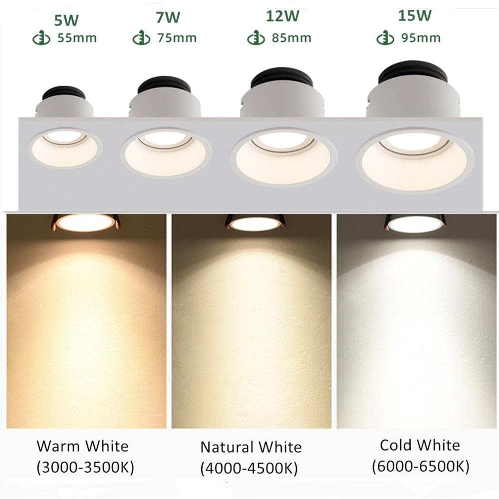 DBF Angle Adjustable Deep Anti-Glare LED COB Recessed Downlight 5W 7W 12W 15W Round White LED Ceiling Spot Light Pic Background