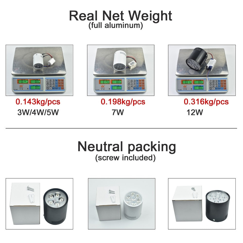 LEDSONLINE LED Downlight 3W mini 5W 7W 12W Round Surface Mounted Ceiling Lamps Spot Light White Black Pure Nature Warm white