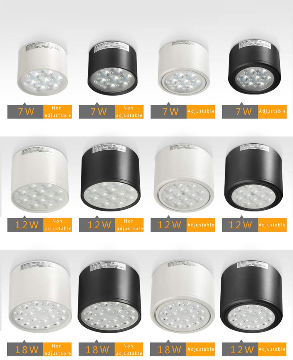 Adjustable angle Surface Mounted LED Downlights 7W 12W 18W High Power LED Ceiling Spot Light Kitchen Bathroom Downlights Lamp