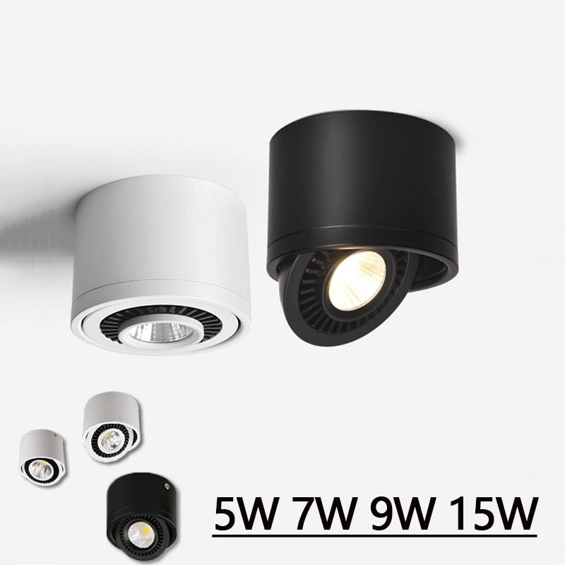 Dimmable Surface Mounted LED COB Downlight White/Black AC85-265V 360 Degree Rotating LED Spot Light 15W 9W 7W 5W Ceiling lamp