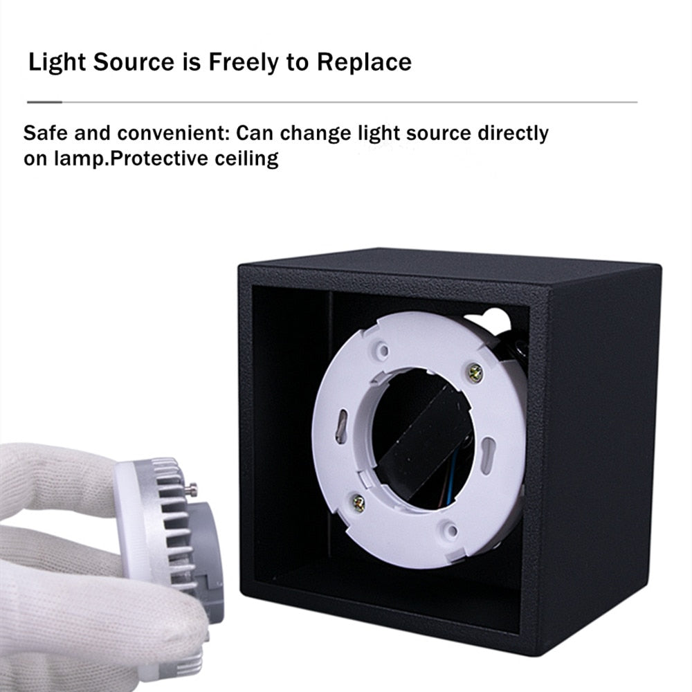 DBF Angle Adjust Square LED Surface Mount Downlight with Replaceable LED Lamp 7W 9W 12W LED Spot Light for Living room Bedroom