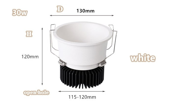 Dimmable Embedded Anti-Glare COB Ceiling Recessed Downlight 5w 10w 12w 20w 30w AC85-265V Wall Wash Light LED Lamp