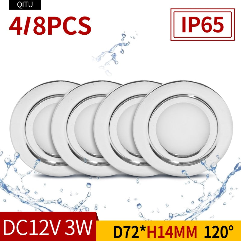 Stainless steel 4/8PCS waterproof LED spotlight IP65 bathroom Ceiling or boat Built-in outdoor house Slim mini 12V downlight