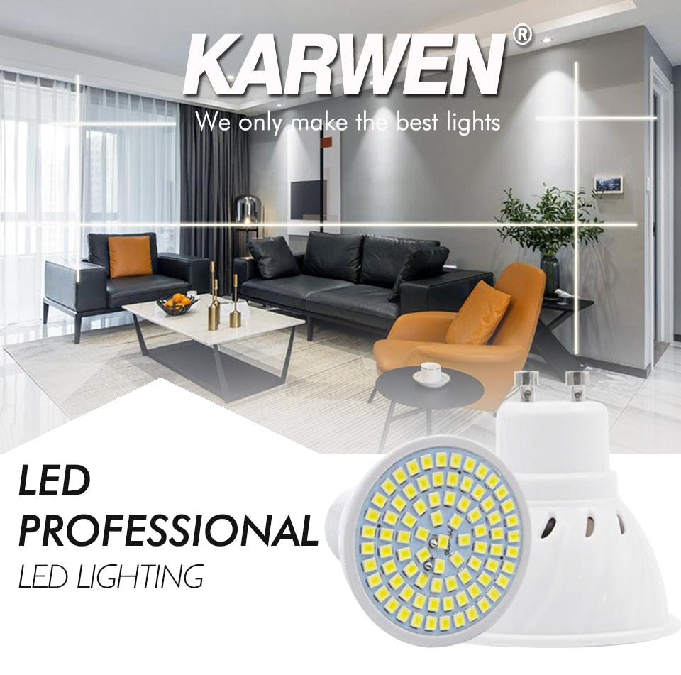 KARWEN Lampada LED Lamp bulb GU10 MR16 6W LED spotlight E27 E14 220V LED Downlight 48 60 80L Lampara LED light bulb for Bedroom