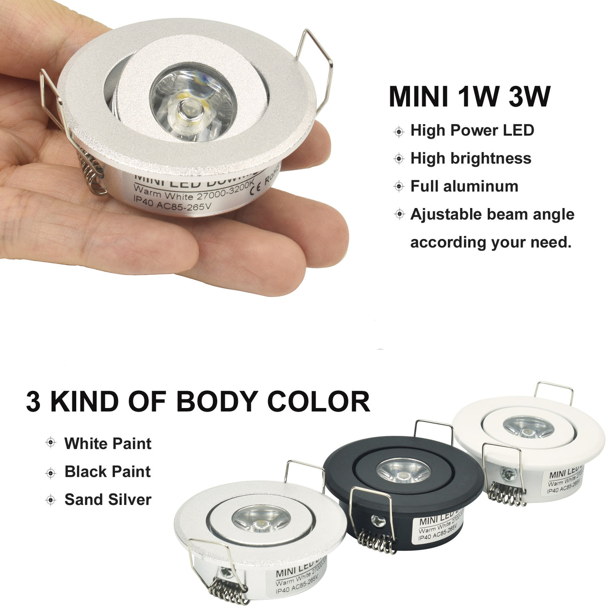 LED Downlights 10pcs/lot 1W 3W mini Led spot light Downlight cabinet lights Hole size 40-45mm 110-270LM with LED Driver