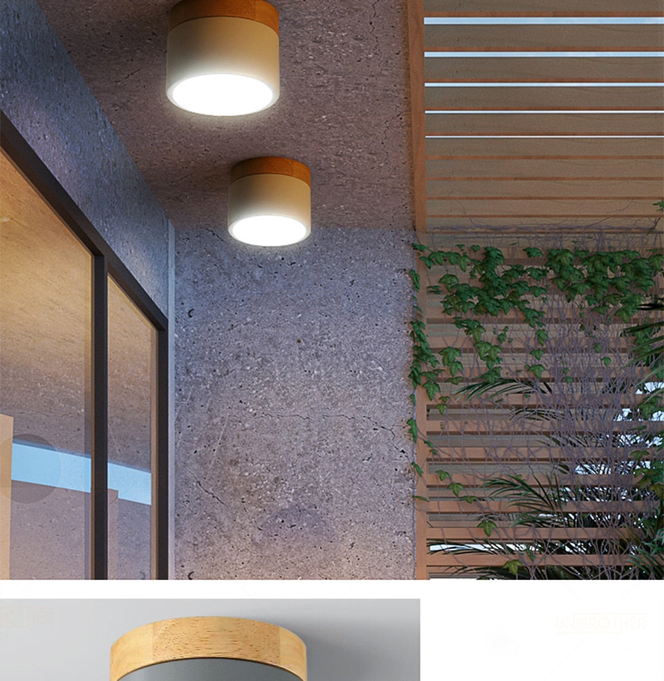 LED Downlight Wood Ceiling Lamp Surface Mounted 5w Lamps Lighting Fixtures living Room Down lights Simple Nordic Iron for Aisle