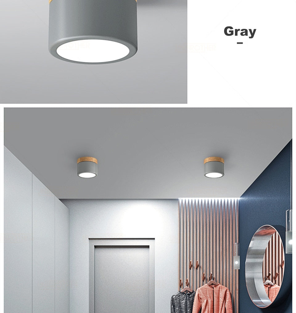 LED Downlight Wood Ceiling Lamp Surface Mounted 5w Lamps Lighting Fixtures living Room Down lights Simple Nordic Iron for Aisle