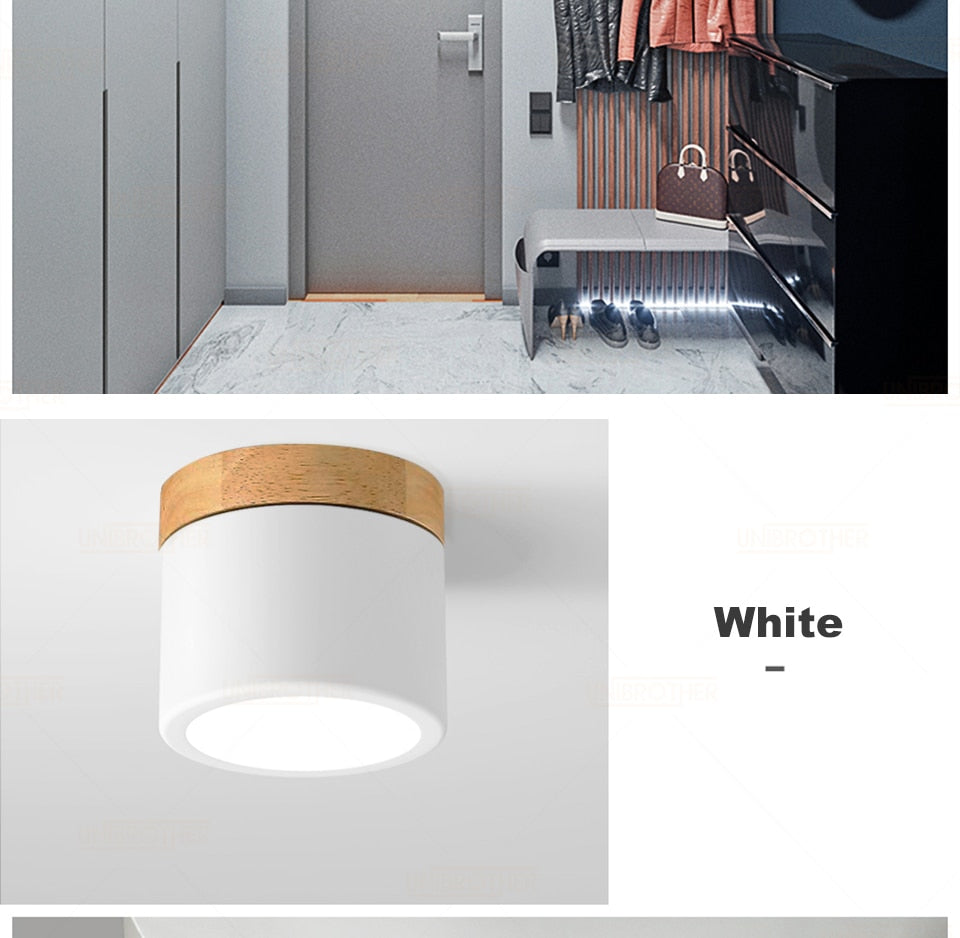 LED Downlight Wood Ceiling Lamp Surface Mounted 5w Lamps Lighting Fixtures living Room Down lights Simple Nordic Iron for Aisle