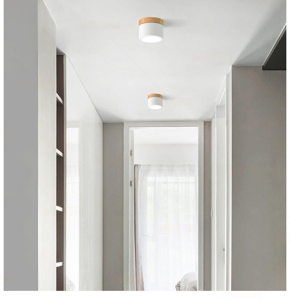 LED Downlight Wood Ceiling Lamp Surface Mounted 5w Lamps Lighting Fixtures living Room Down lights Simple Nordic Iron for Aisle