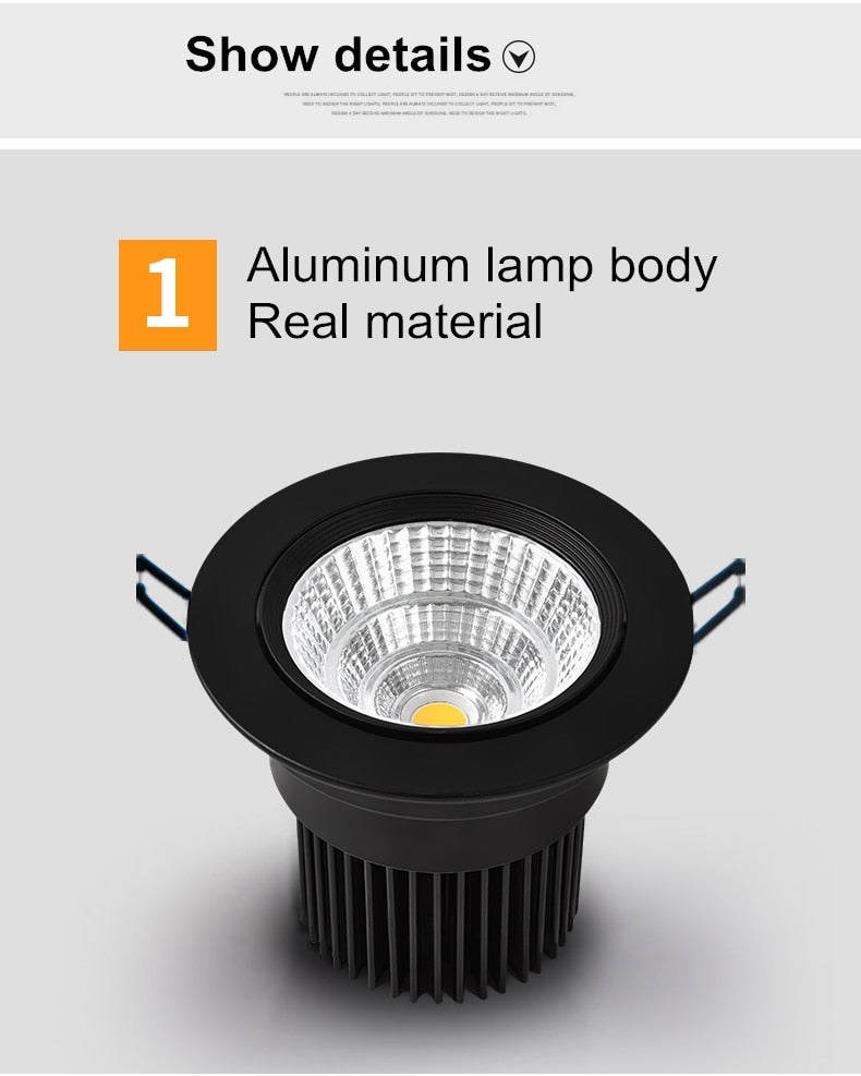 Dimmable round led spotlight embedded downlight AC86V~260V black and white ceiling light 3W~25W open-hole home lighting