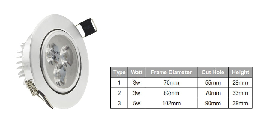 LED Recessed Ceiling Downlights Kitchen CE Luminaire 110-240V 3W 5W 55mm 70mm 90mm Cut Hole Spot Lamp Angle Adjustable