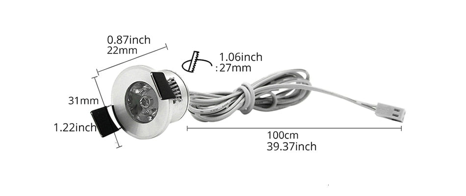 LEDIARY LED Mini Cabinet Downlights 12V Silvery White Black 1.5W 27mm Cut Hole Recessed Mounted Ceiling Spot Lamp For Study Room