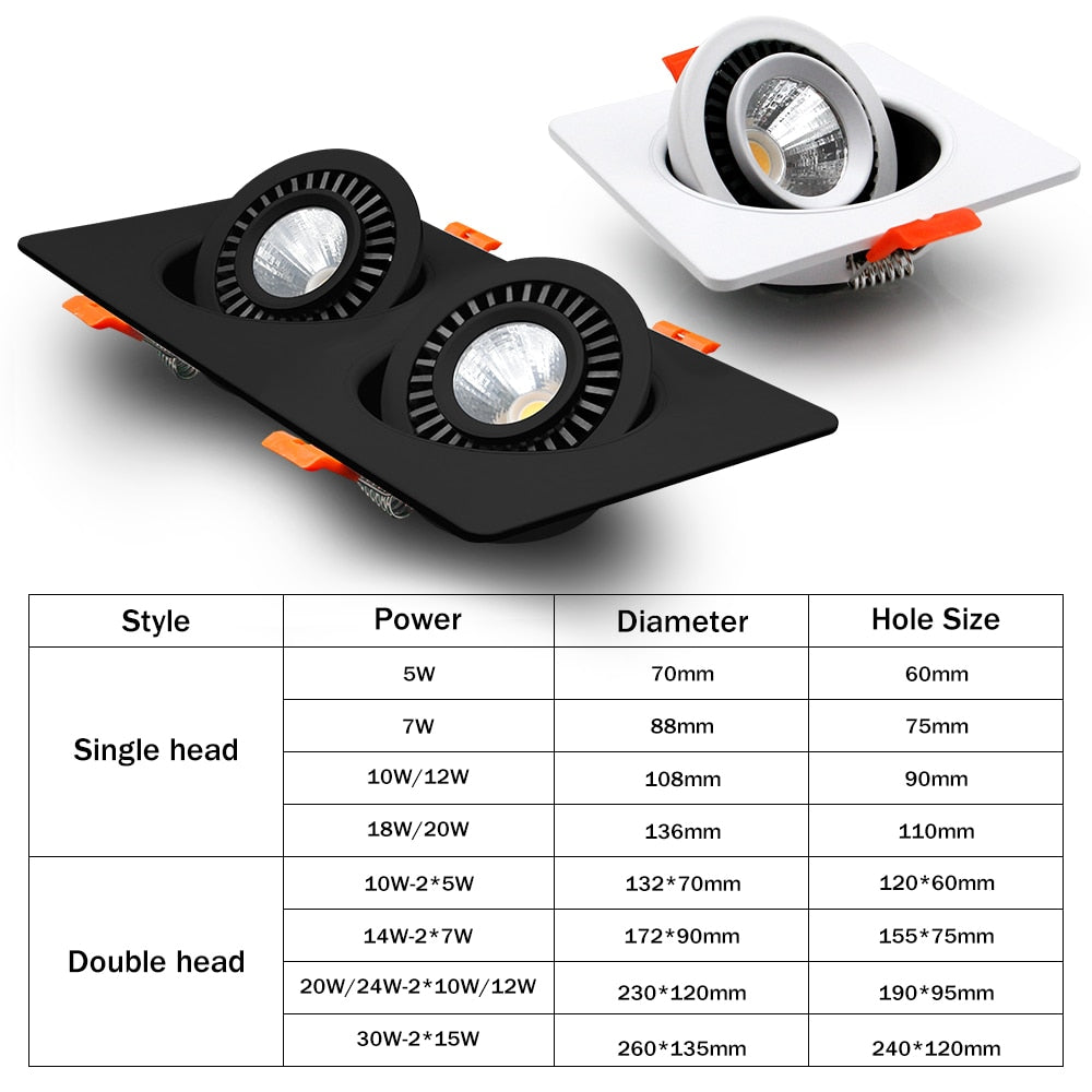 Black Led Downlight Dimmable Led Recessed Lights Led Spot 360 Degree Rotation Ceiling Lamp For Bedroom Light