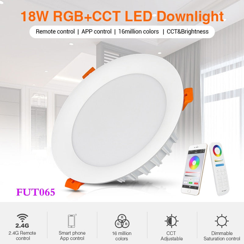 LED light Downlight dimmable smart Indoor living room light AC220V 18W RGB+CCT can Mobile phone/2.4G remote/wifi/voice control