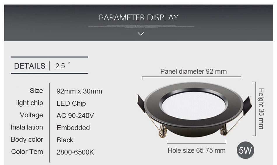 Ultra Bright Round black LED Downlight 3W 5W 7W 9W 12W 15W Aluminum AC110V 220V LED Down Light Red blue green Recessed Spot