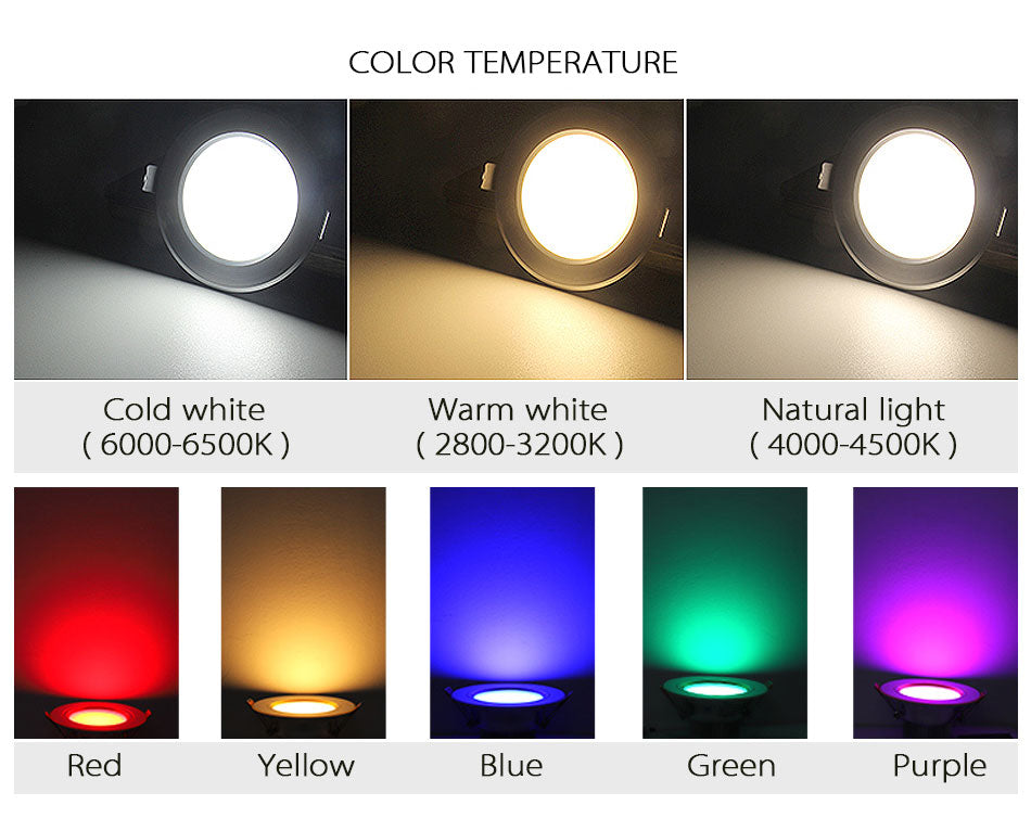 Ultra Bright Round black LED Downlight 3W 5W 7W 9W 12W 15W Aluminum AC110V 220V LED Down Light Red blue green Recessed Spot