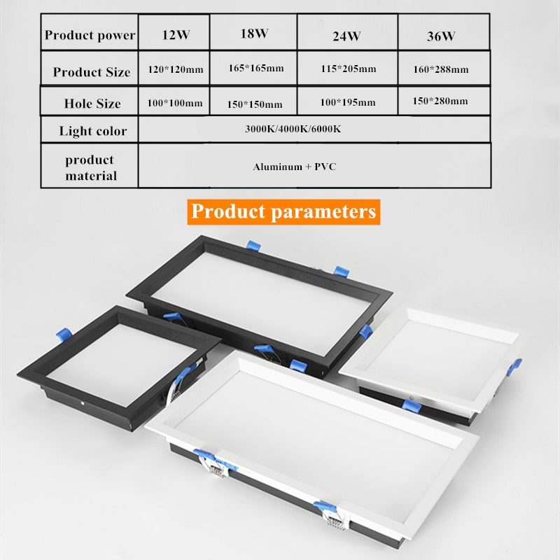 LED Downlight 1pcs Panel light Dimmable Recessed led downlight 12W 18W 24w 36w Square LED Spot light led ceiling lamp AC110V 220V