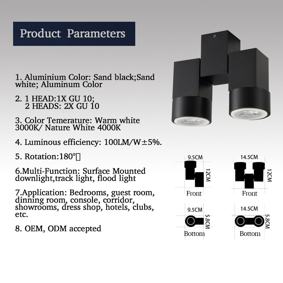 Surface Mounted Ceiling Downlight double spot LED lamps Replaceable GU10 Kitchen Living room Decor Square lamp Lighting for home