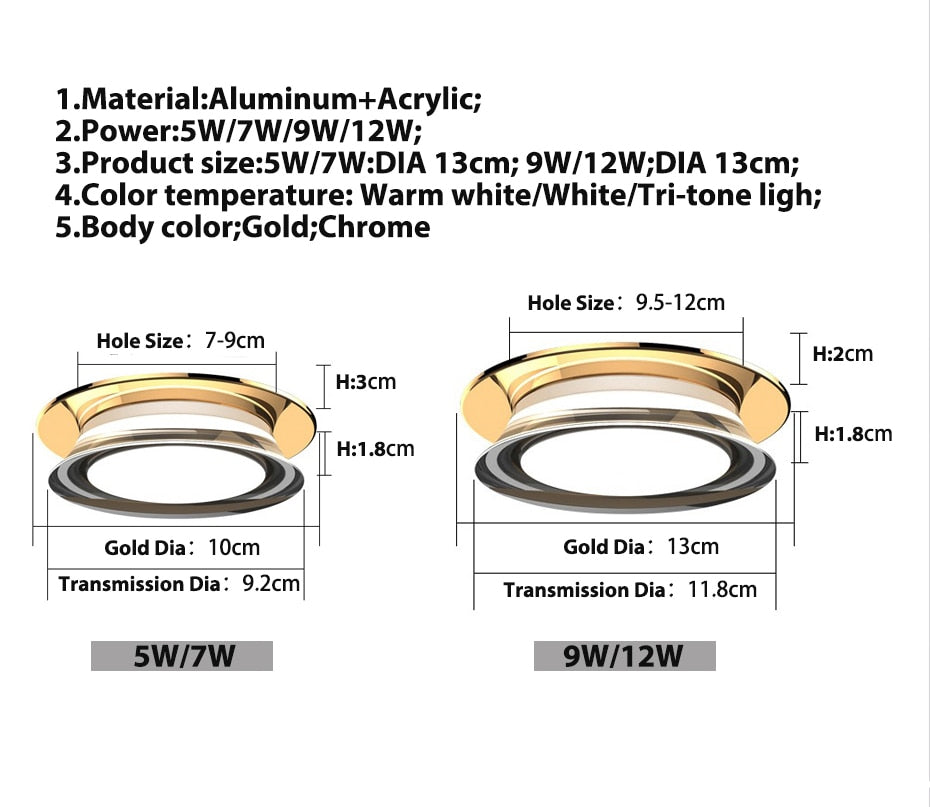 Dimmable LED downlight 5W 7W 9W 12W led spotlight AC220V 110V led recessed ceiling lamp Indoor Lighting For home illumination