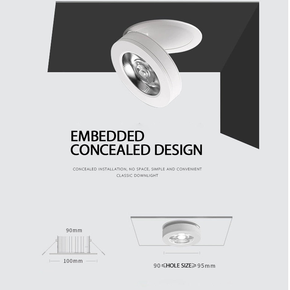 Foldable embedded LED Downlight 3W 5W 7W LED Ceiling downlight 360 degree rotatable built in COB Spot light Recessed led lamp