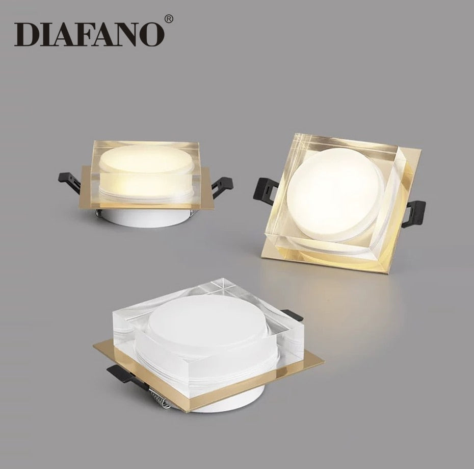 New Square Dimming LED Crystal Downlight LED Ceiling Spot Light Gold/Chrome recessed lamp kitchen Lighting for home decoration