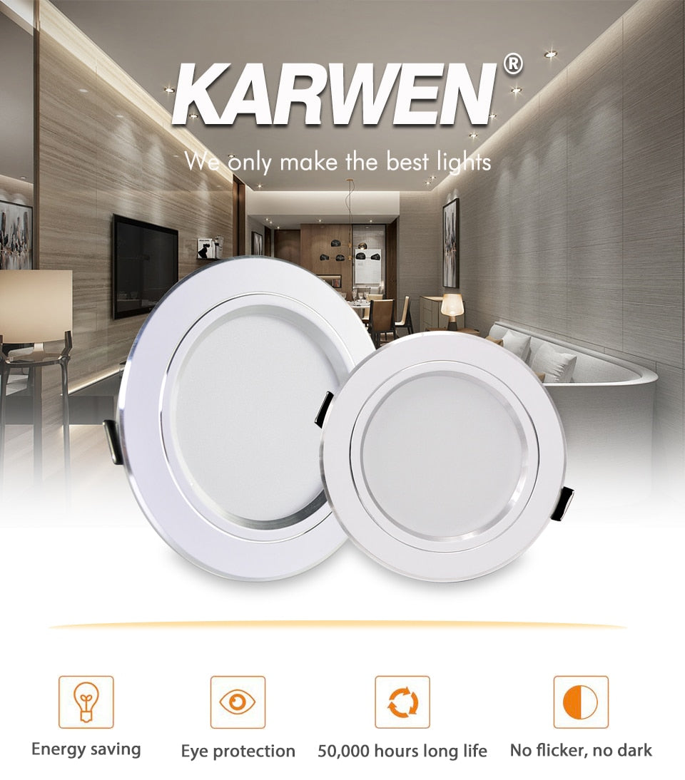 KARWEN LED Downlight AC 220V 230V 240V 5W 9W 12W 15W 18W Ceiling light White Body Led spotlight for living room kitchen