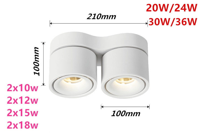 Dimmable Rotating Surface Mounted LED Downlights 20W 24W 30W 36W COB LED Ceiling Lamp Spot Lights AC85~265V LED Indoor Lighting