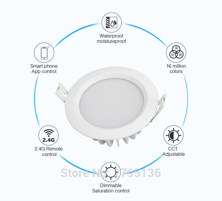 LED 6W RGB+CCT Waterproof led downlights IP54 110V 220v Moistureproof smart Led light recessed led ceiling for living room bathroom
