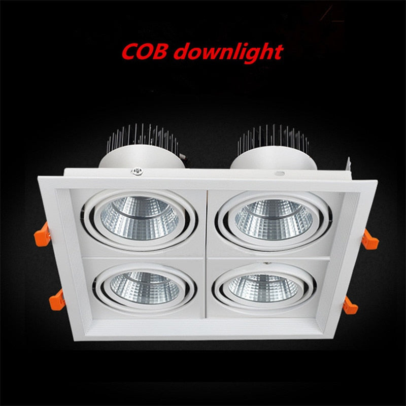 Dimmable super bright 4 heads recessed square LED Downlights COB 40W LED Spot lights LED decoration Ceiling Lamp AC85-265v