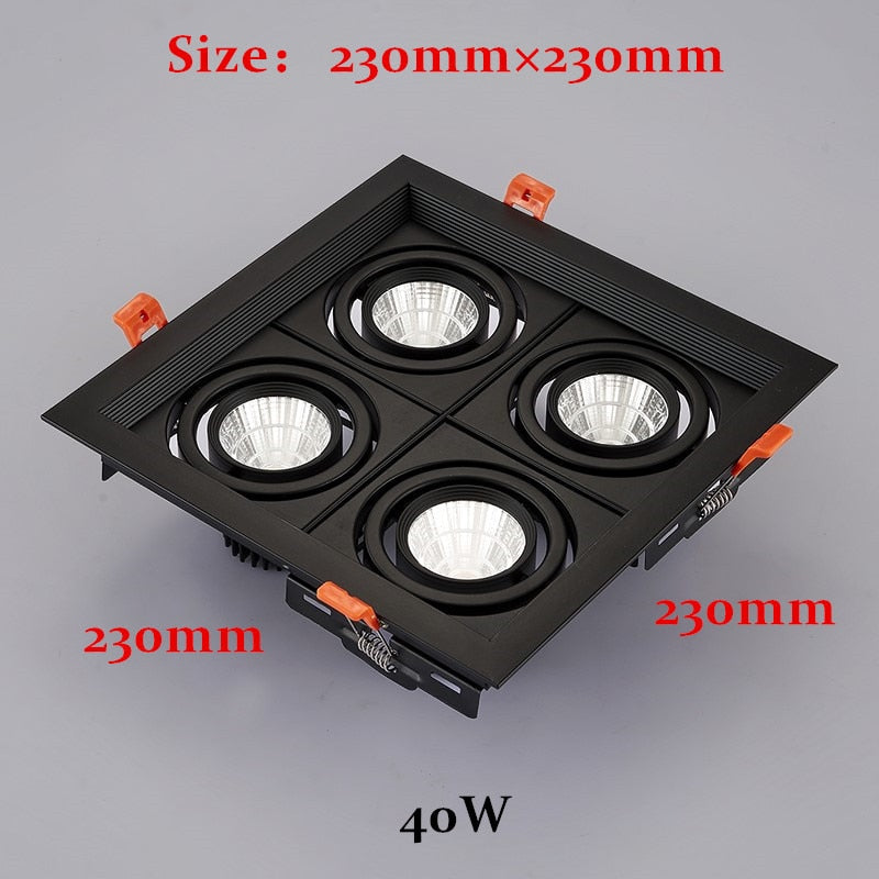 Dimmable super bright 4 heads recessed square LED Downlights COB 40W LED Spot lights LED decoration Ceiling Lamp AC85-265v