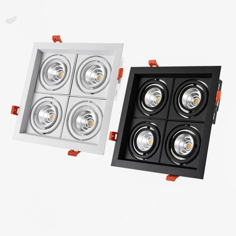 Dimmable super bright 4 heads recessed square LED Downlights COB 40W LED Spot lights LED decoration Ceiling Lamp AC85-265v