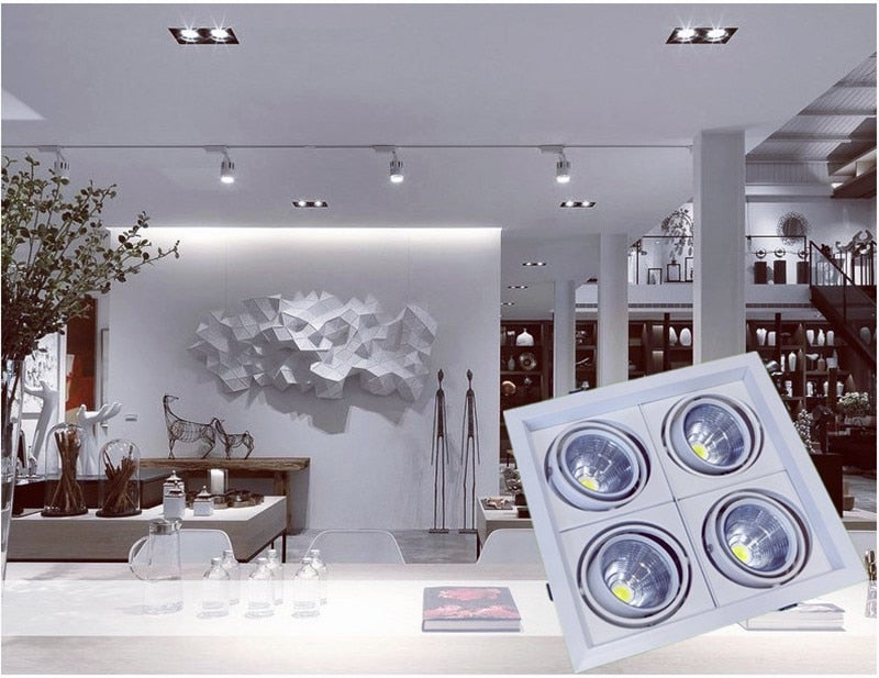 Dimmable super bright 4 heads recessed square LED Downlights COB 40W LED Spot lights LED decoration Ceiling Lamp AC85-265v