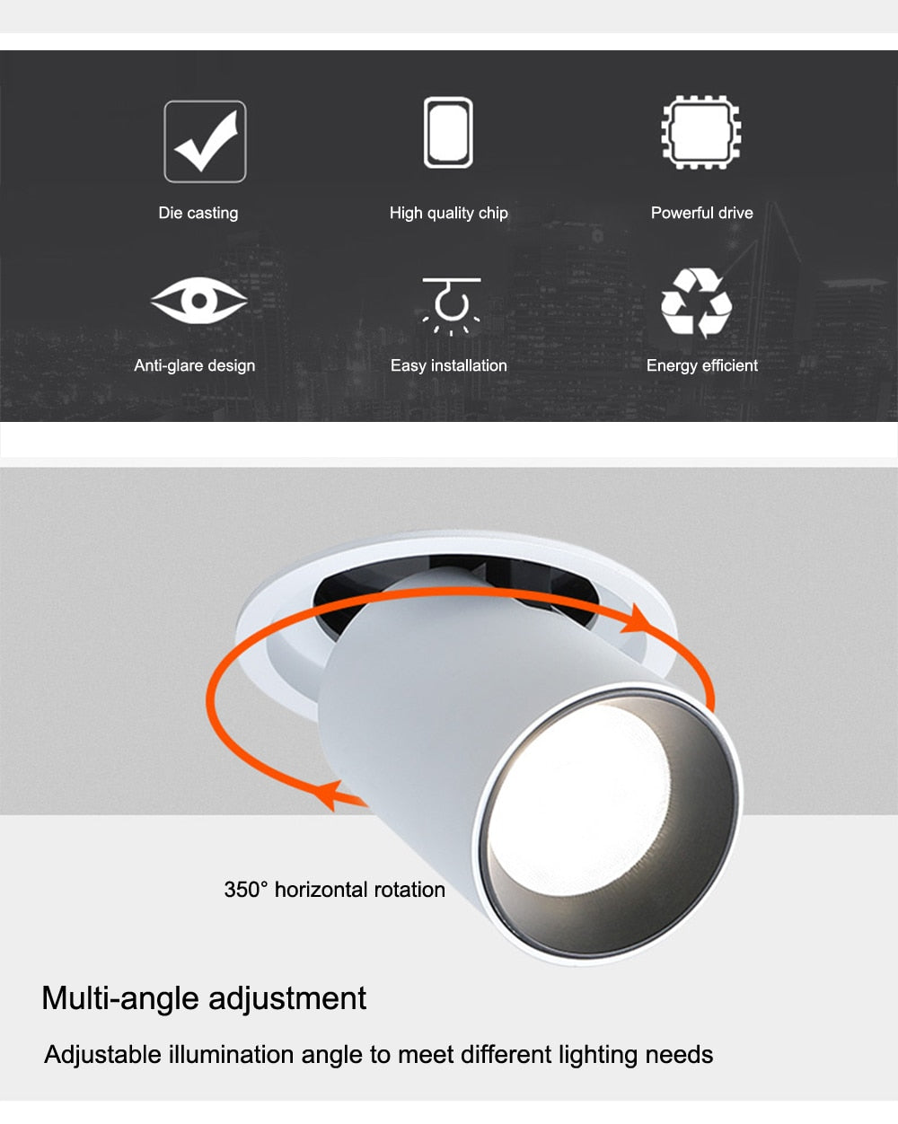 LED Downlight Dimmable 7W 12W Modern Recessed Ceiling Spotlight Artwork Adjustable Loft Décor's Lamps Led Spot Lights