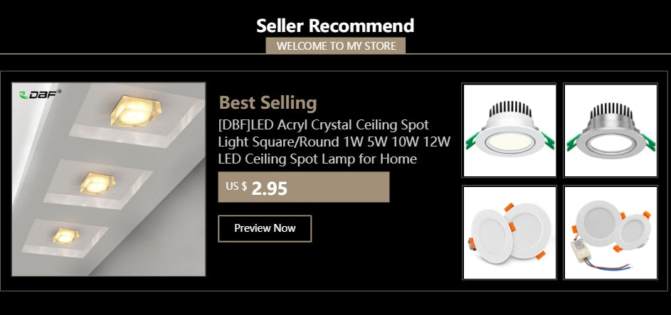 DBF Crystal Embedded in Downlight Square/Round 1W 3W 5W 7W LED Ceiling Recessed Spot Light for Home Decoration Kitchen Lighting