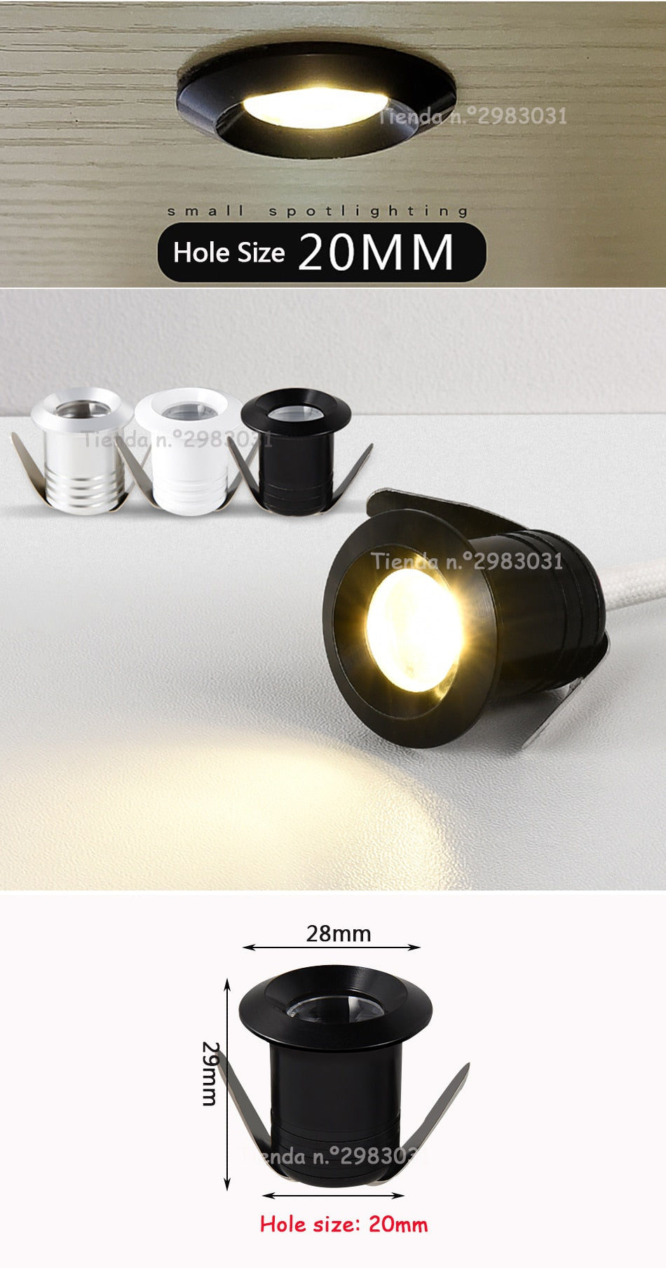 Silvery/Black/White/Golden Mini LED Downlights 1W 3W 20mm 85V-265V Jewelry Display Ceiling Recessed Cabinet Spot Lamp DC12 24V