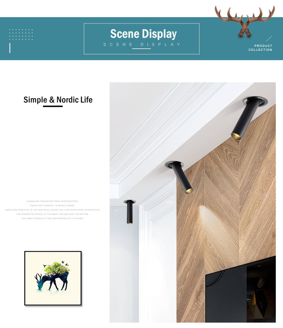 Modern Led Downlight 12W Long Tube Recessed In Ceiling Downlight Length 120mm 200mm Angle Adjustable Spot Lighting Led Spot Lamp