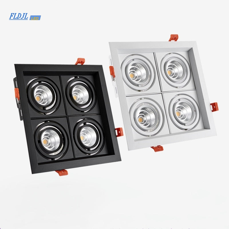 Dimmable super bright 4 heads recessed square LED Downlights COB 40W LED Spot lights LED decoration Ceiling Lamp AC85-265v
