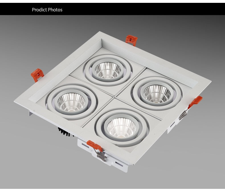 Dimmable super bright 4 heads recessed square LED Downlights COB 40W LED Spot lights LED decoration Ceiling Lamp AC85-265v