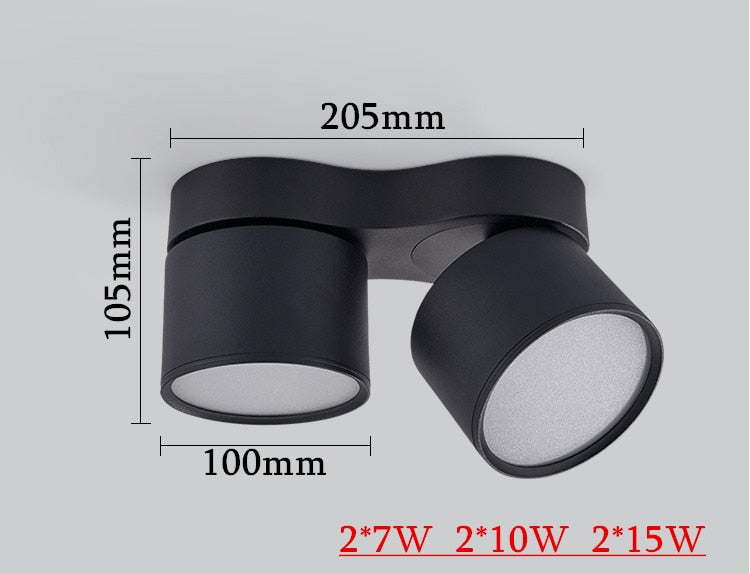 Dimmable Surface Mounted LED COB Downlight 2x7w/2x10w/2x15w Rotating LED Spot Light Ceiling Lamp with LED Driver AC110V/220V