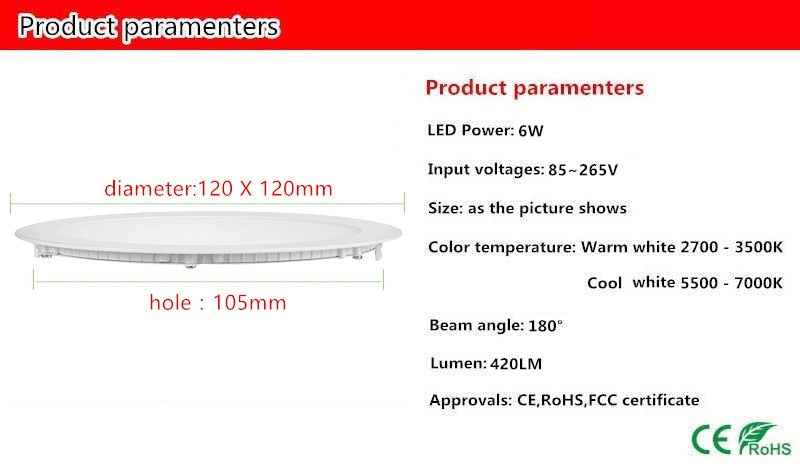 Ultra thin Led Panel lamp bulb light Downlight 3W 6W 9W 12W 15W 18W lampada Round LED Ceiling Recessed Light AC 110V 220V