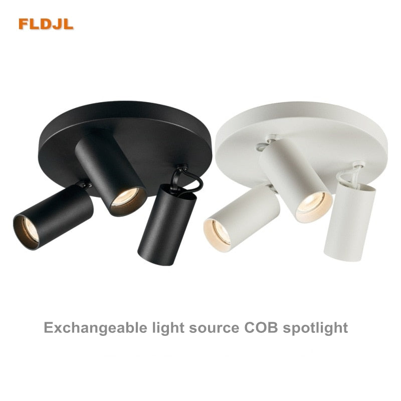 Dimmable creative three-head spotlight 7W/12W round led ceiling home living room surface mounted cob spotlight downlight