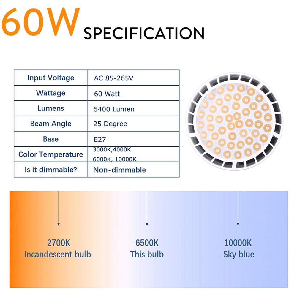 Super Bright 50W 60W PAR38 E27 LED Spotlight Bulb Lamp 48LEDs Chips Replace Halogen Lamps 85-265V Cold/Warm White