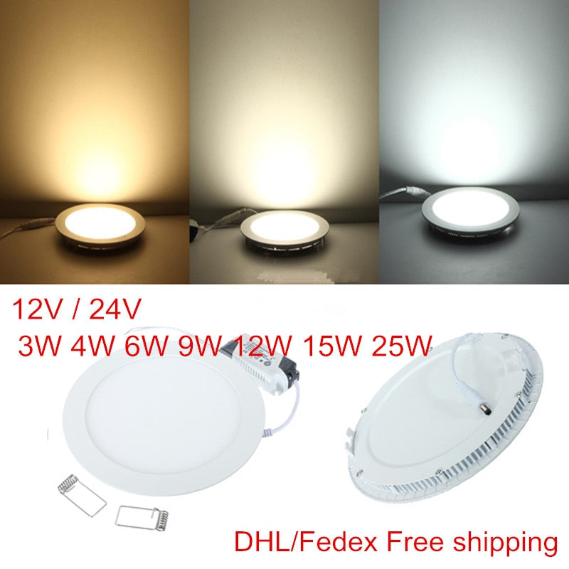 Ultra thin 10pcs/lot 12V 24V 3W/4W/ 6W / 9W / 12W /15W/ 25W LED Ceiling Recessed Grid Panel light / Slim Round Panel Light