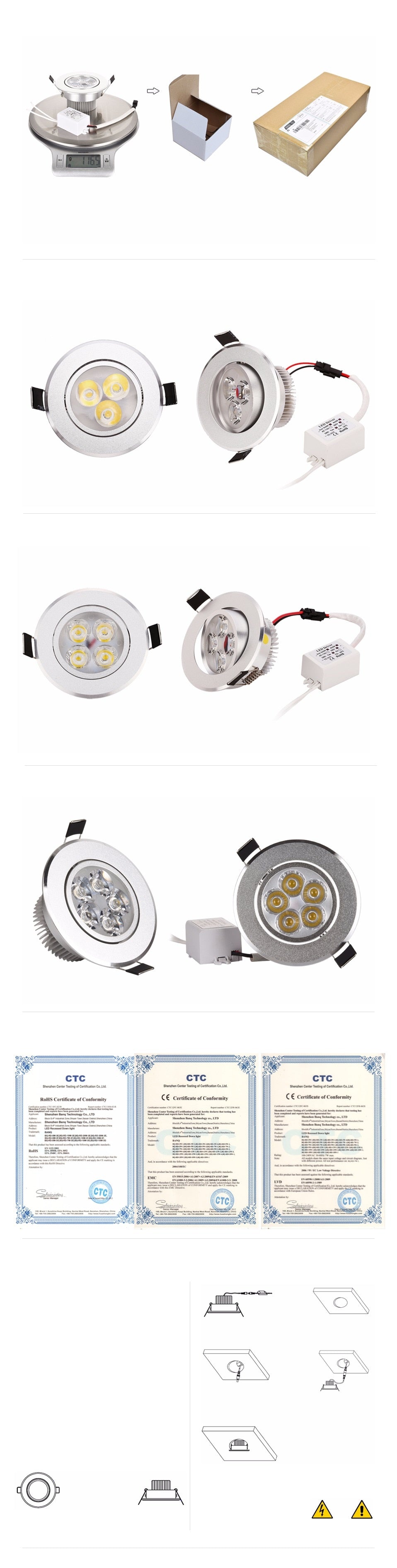 LED 10pcs/lot 9w 12w 15w cool white warm white dimmable LED Recessed Downlight AC110V 220V for home bathroom kitch store lights