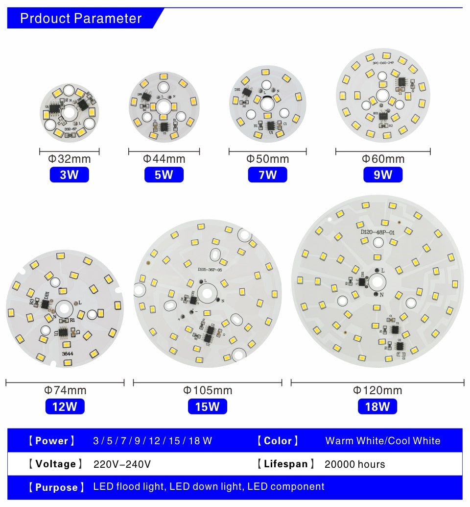 LED Chip 3W 5W 7W 9W 12W 15W 18W SMD 2835 Light Beads AC 220V-240V DIY For Led Downlight Cold/Warm white Lighting Spotlight