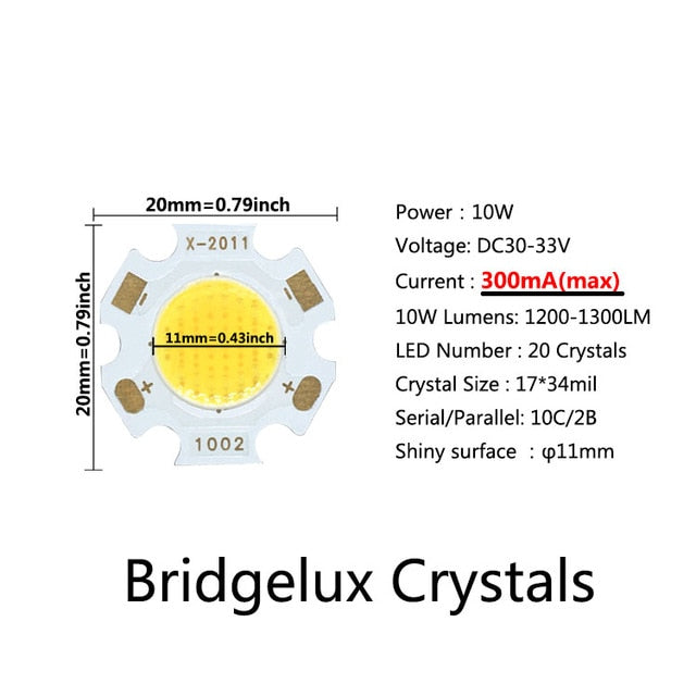 High Power 20pcs a Lot LED COB Light Bulb 20mm 3W 5W 7W 10W Use 250mA/300mA LED Source Chip Light Lamp SpotLight Downlight Lamps