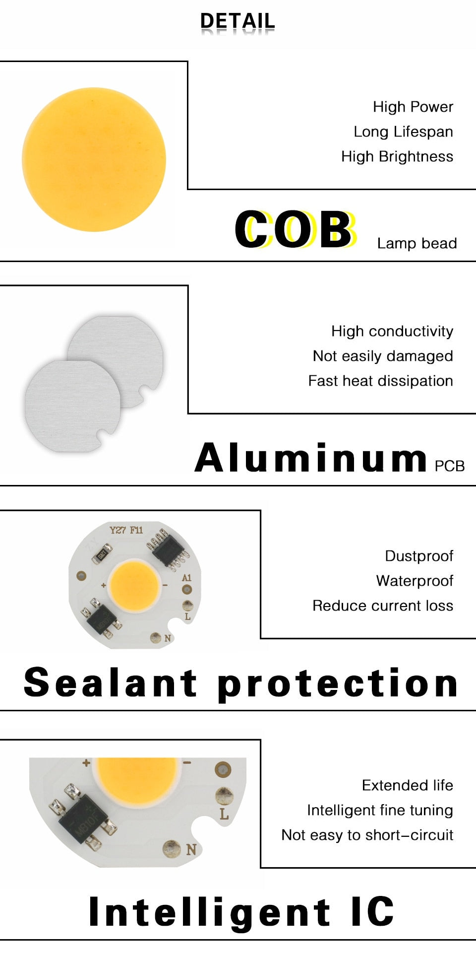 LED COB Chip 10pcs/lot MINI 220V 3W 5W 7W 9W Smart IC No Need Driver LED Bulb Lamp for Flood Light Spotlight Downlight Lighting