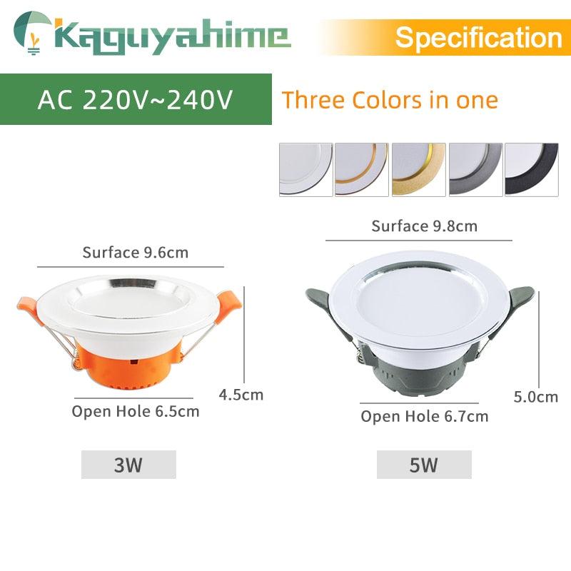 Kaguyahime LED Downlight 3000k 4500K 6000K Round Spot Light 5w 3w Indoor Recessed Lamp AC 220V Gold Silver Surface LED Spotlight