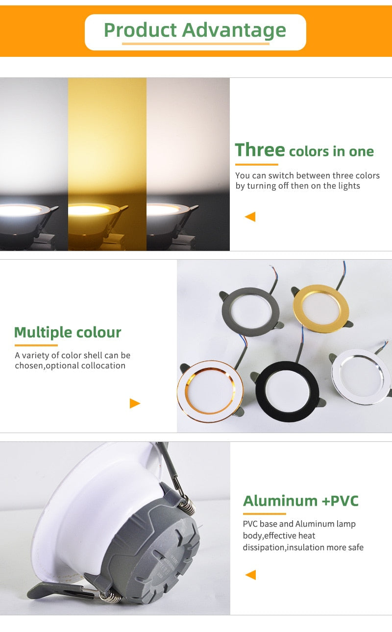 Kaguyahime LED Downlight 3000k 4500K 6000K Round Spot Light 5w 3w Indoor Recessed Lamp AC 220V Gold Silver Surface LED Spotlight