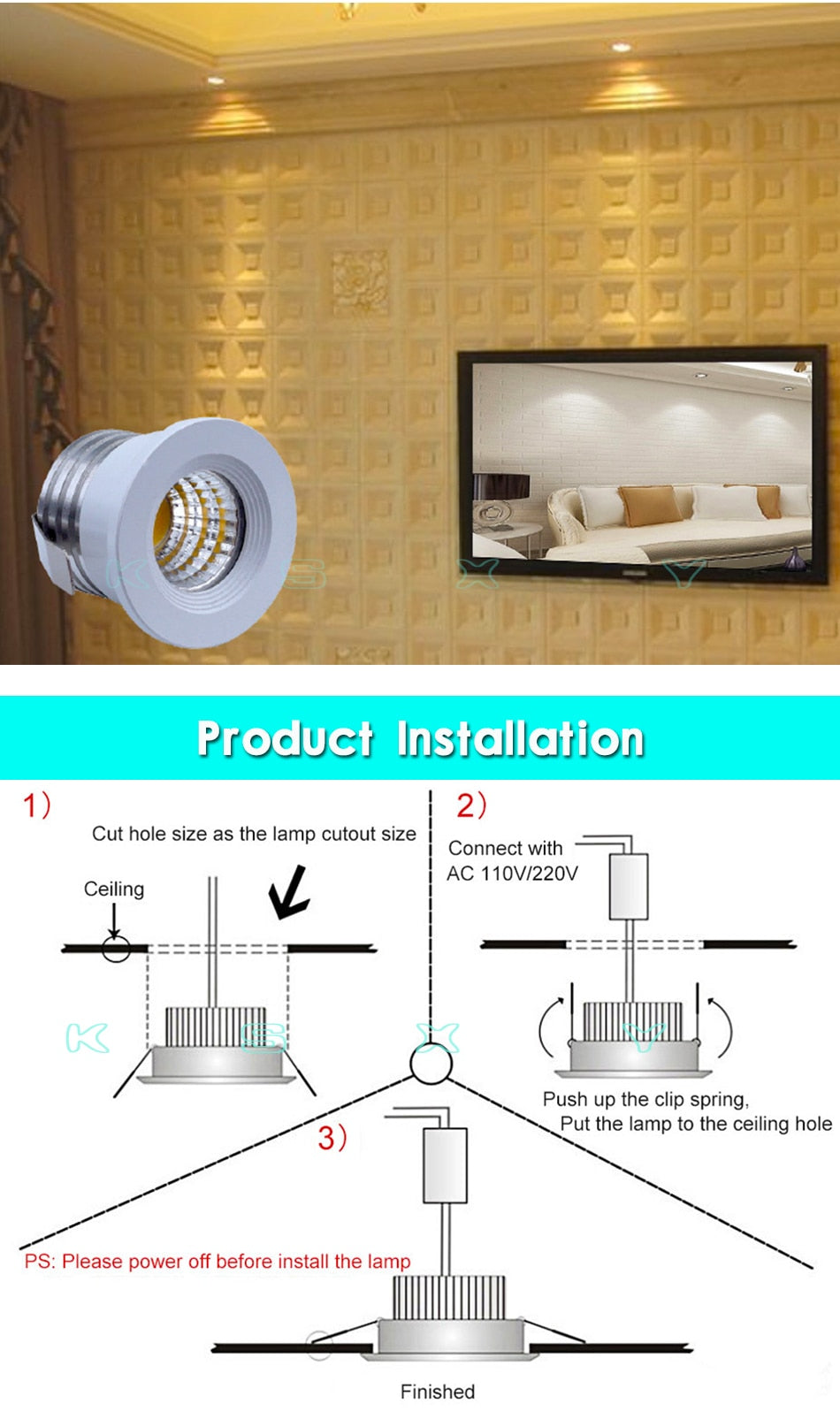Silvery/Black/White/Golden Mini LED Downlights 3W 100V-240V Jewelry Display Ceiling Recessed Cabinet Spot Lamp